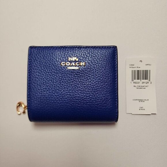 NWT Coach C2862 Sport Blue Pebbled Leather Snap Card Case Wallet C Charm - Picture 1 of 3